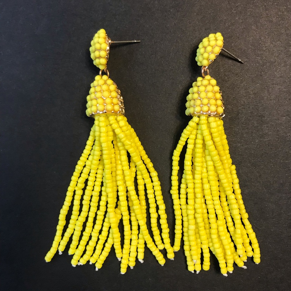 Yellow Beaded Tassel Earrings